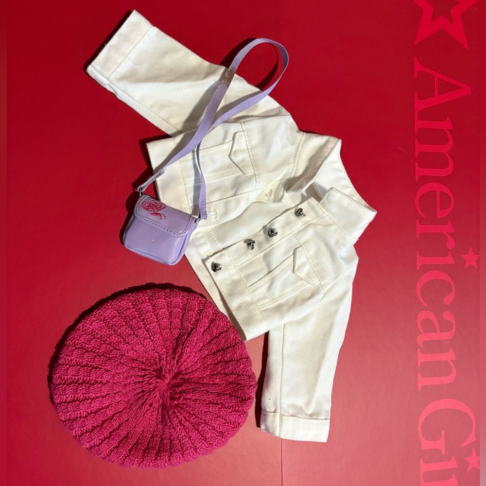 American Girl Retired True Spirit Set White Jacket, Purple Purse, and Pink Hat
